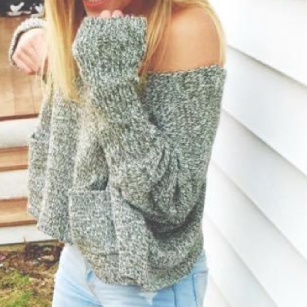 Olive Green and white sweater